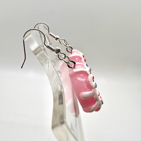 Sprinkle Donut Earrings - Strawberry Icing Donut Accessories - Food Earrings - Picture 3 of 9